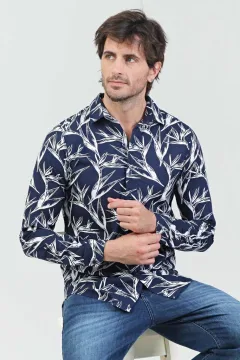 Camisa manga larga estampada Yucca azul