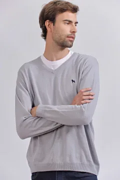 Sweater cuello V Gris Melange (Solo talle S)