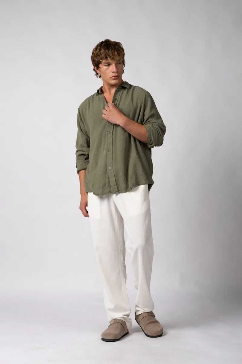 Camisa Manga Larga Lino Zen Militar