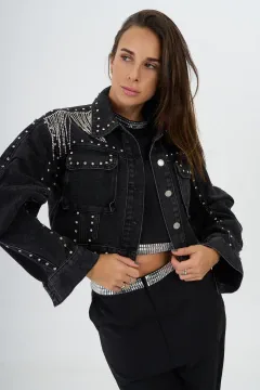 Campera Jean Negro Strass Tachas