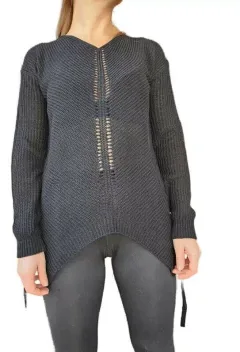 Sweater Largo Hilo Calado Con Tiras Mujer Cuello V Colores (177)