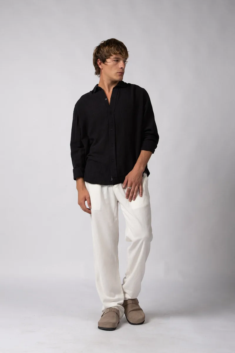 Camisa Manga Larga Lino Zen Negra