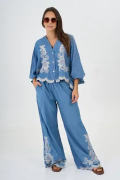 Conjunto Jean Camisa + Palazo Bordado